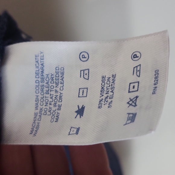 LANDS' END Navy Blue White Polka-dot Top Faux Wrap Side Ruched Knit Dress - Picture 10 of 12